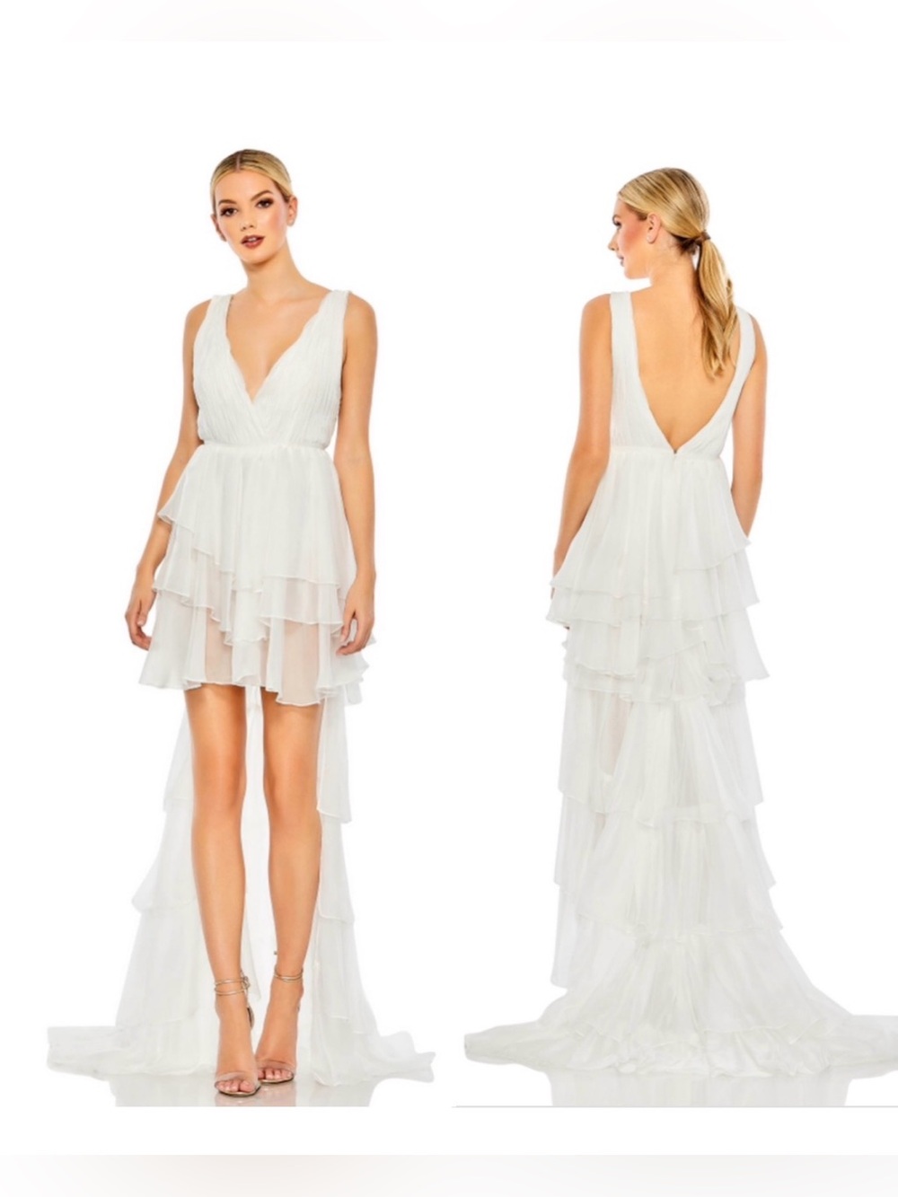MAC DUGGAL 55320
High Low Tiered Gown with Built In Bodysuit